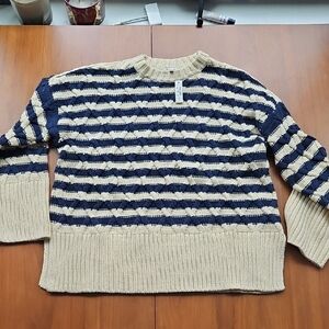 Madewell Navy and Cream Textured Sweater